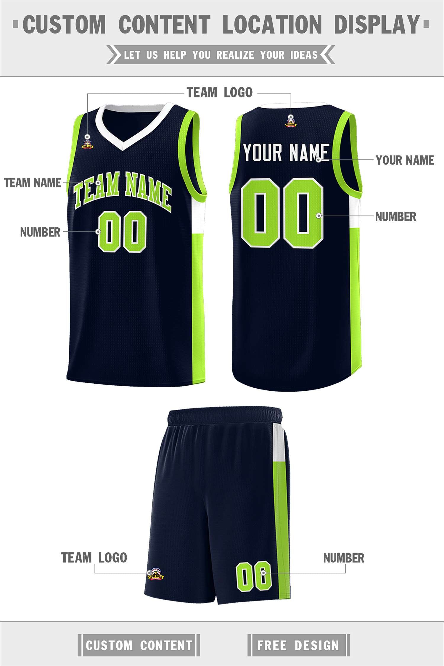 Custom Neon Green Navy-White Side Two-Tone Classic Sports Uniform Basketball Jersey |KXKSHOP