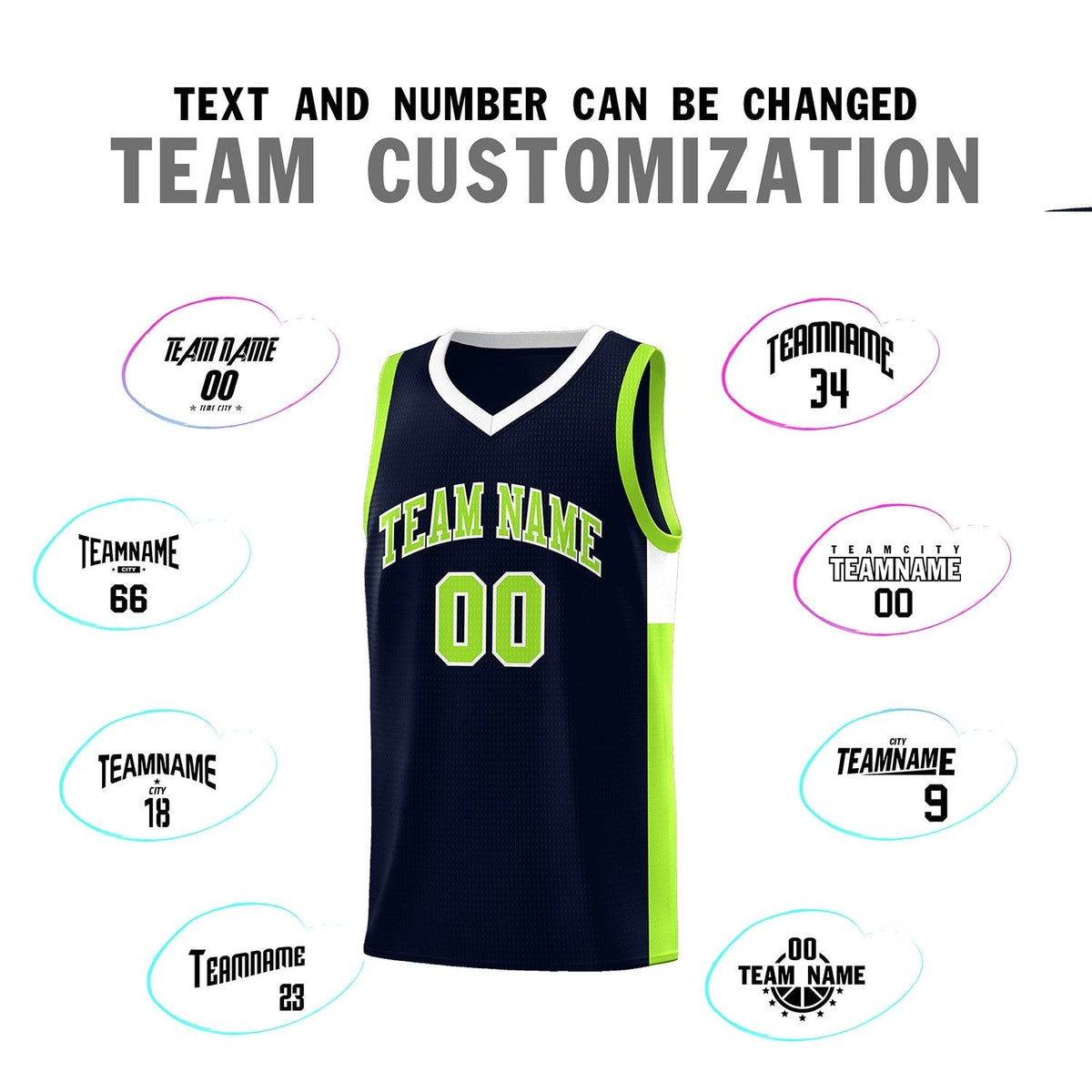 Custom Neon Green Navy-White Side Two-Tone Classic Sports Uniform Basketball Jersey |KXKSHOP