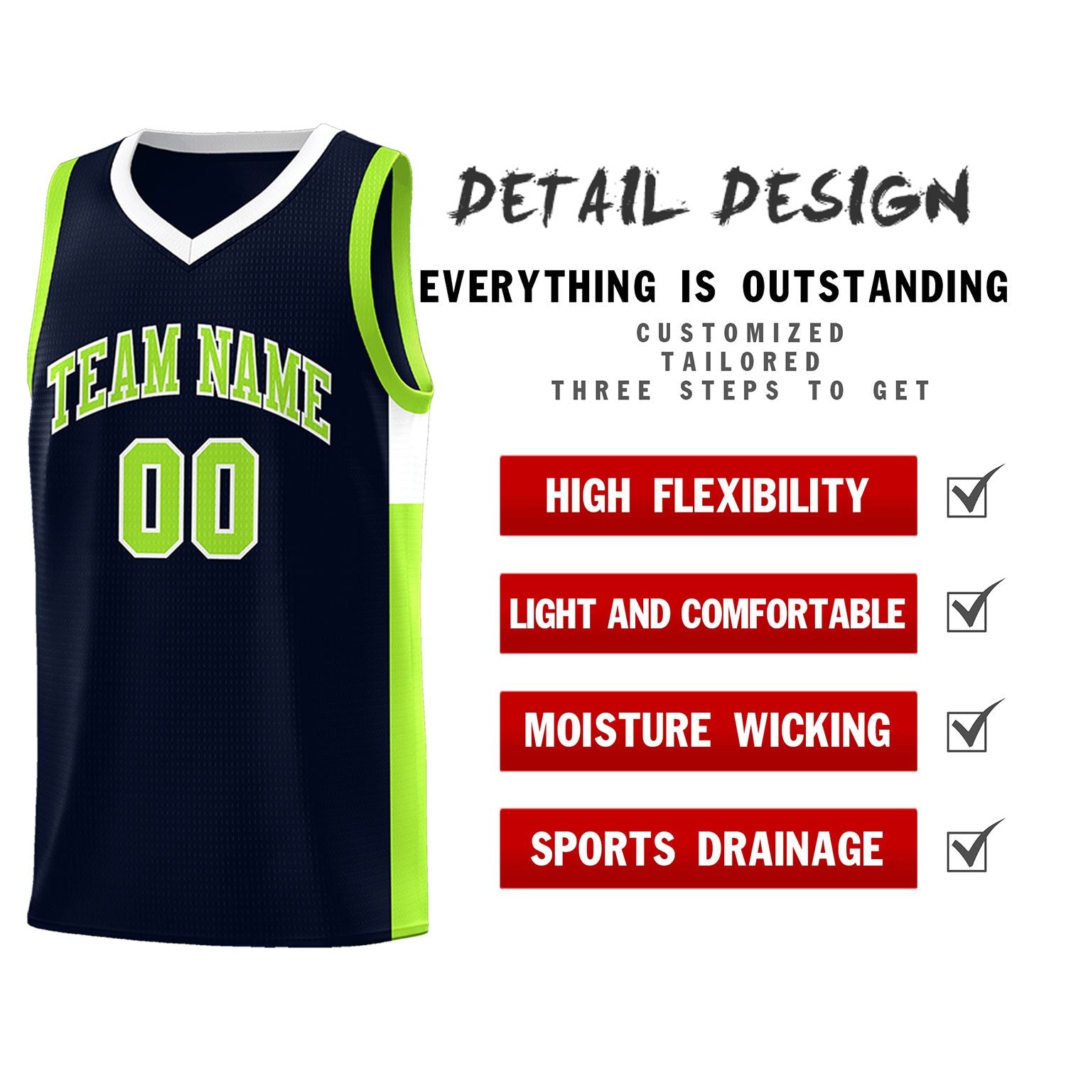 Custom Neon Green Navy-White Side Two-Tone Classic Sports Uniform Basketball Jersey |KXKSHOP