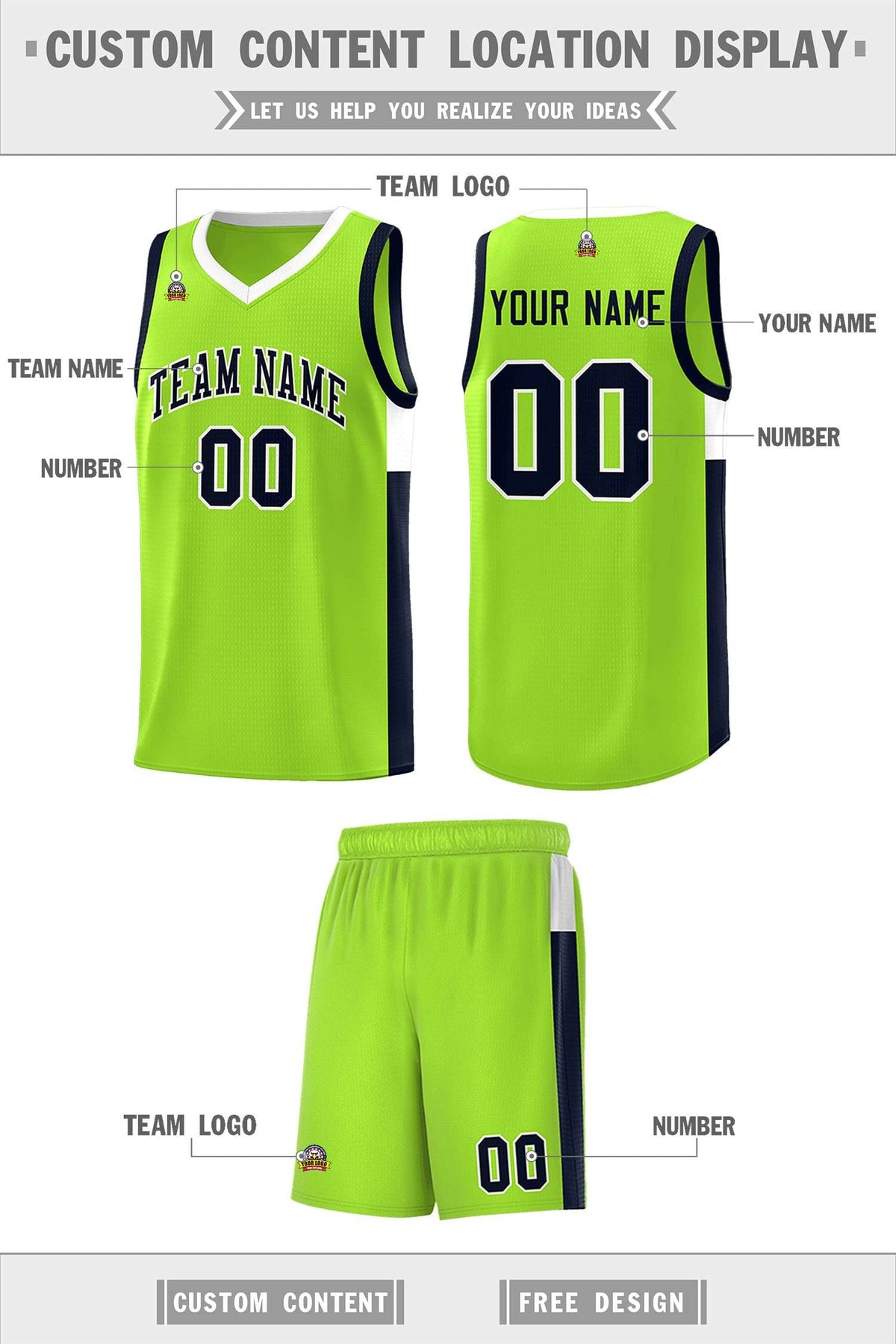 Custom Neon Green Navy-White Side Two-Tone Classic Sports Uniform Basketball Jersey |KXKSHOP