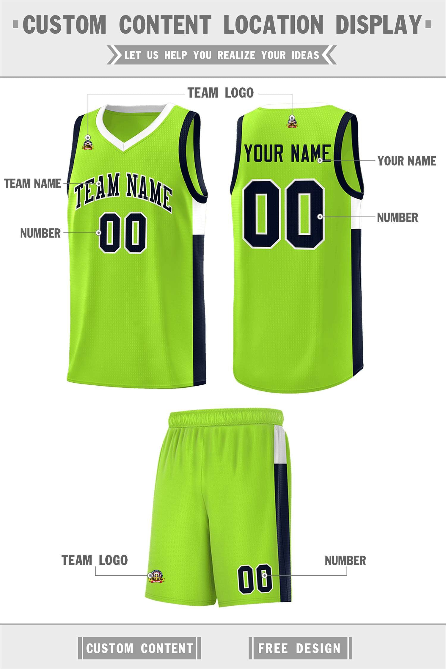 Custom Neon Green Navy-White Side Two-Tone Classic Sports Uniform Basketball Jersey |KXKSHOP