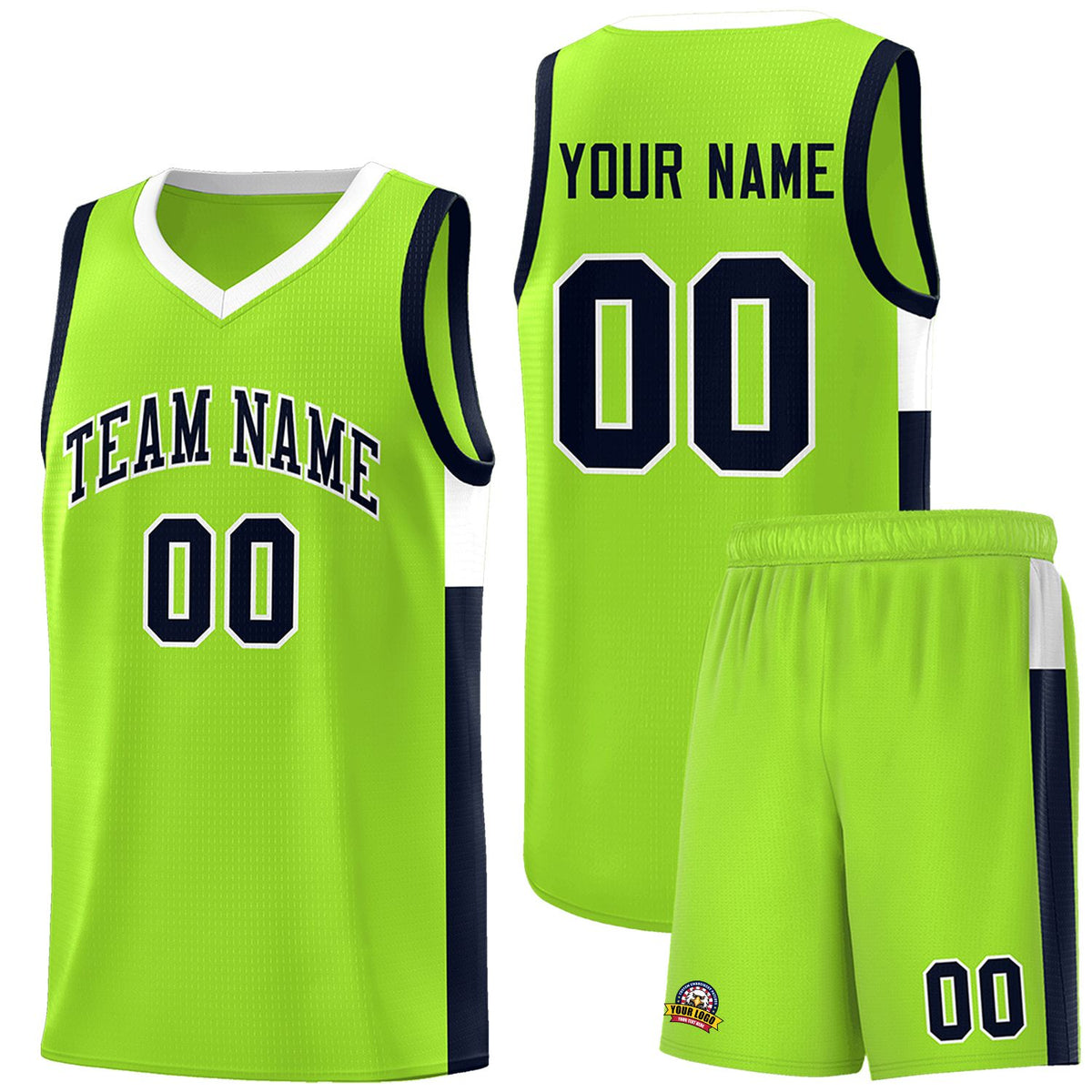 Custom Neon Green Navy-White Side Two-Tone Classic Sports Uniform Basketball Jersey |KXKSHOP