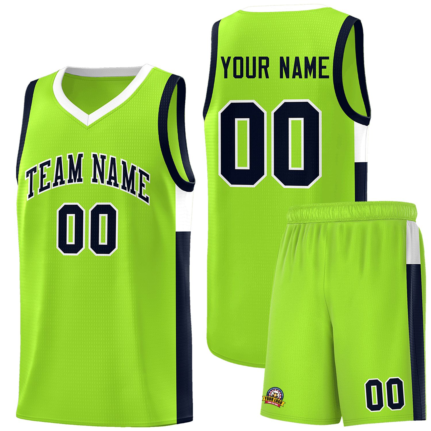 Custom Neon Green Navy-White Side Two-Tone Classic Sports Uniform Basketball Jersey |KXKSHOP