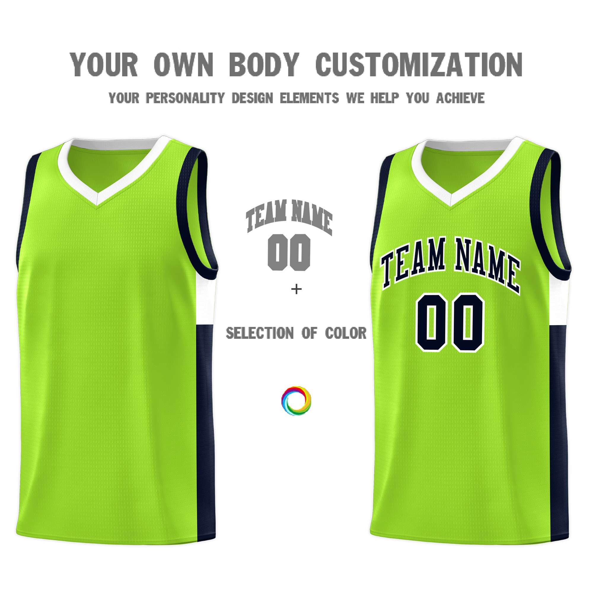 Custom Neon Green Navy-White Side Two-Tone Classic Sports Uniform Basketball Jersey |KXKSHOP