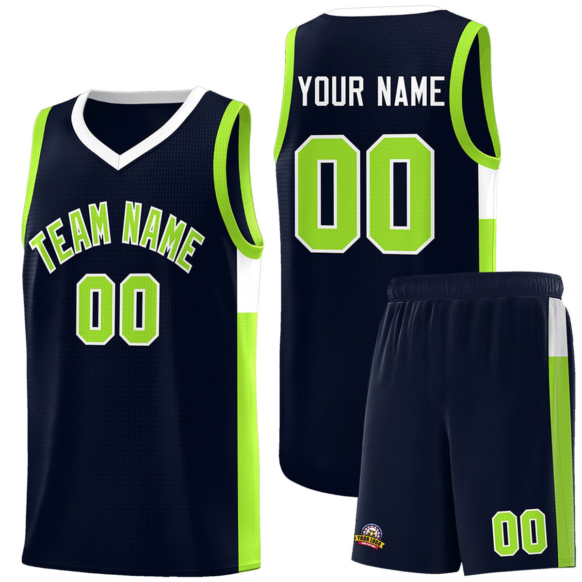 Custom Neon Green Navy-White Side Two-Tone Classic Sports Uniform Basketball Jersey |KXKSHOP