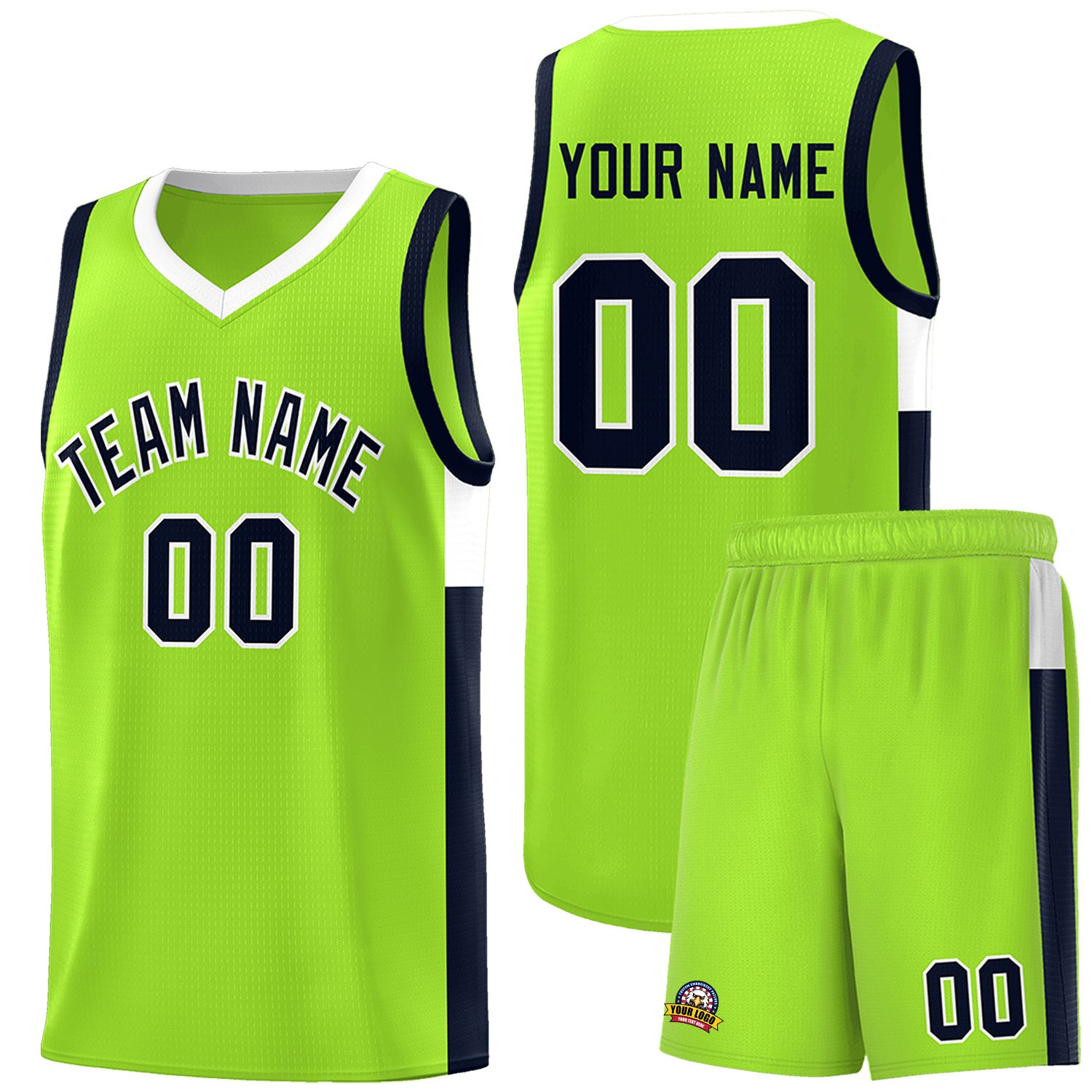 Custom Neon Green Navy-White Side Two-Tone Classic Sports Uniform Basketball Jersey |KXKSHOP