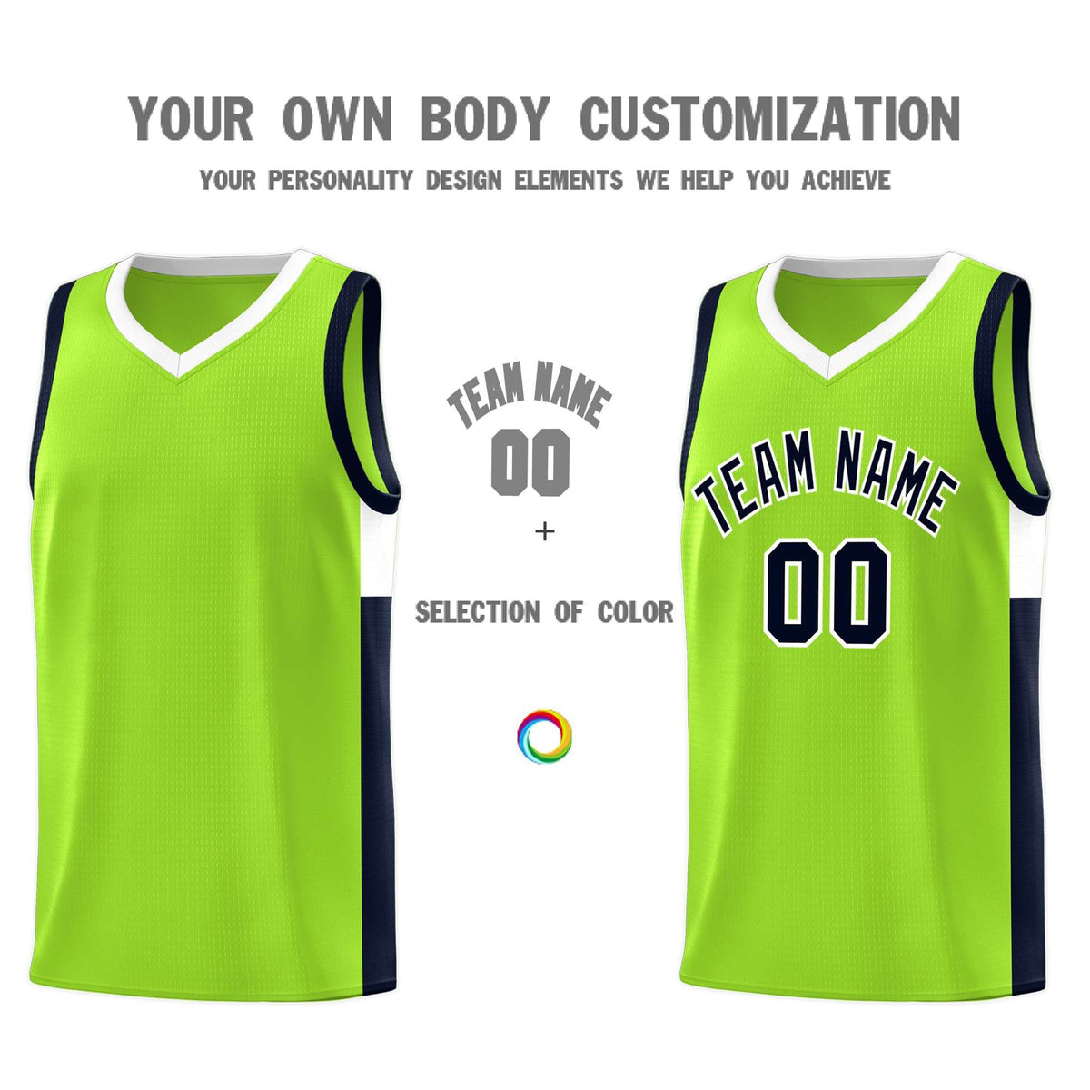 Custom Neon Green Navy-White Side Two-Tone Classic Sports Uniform Basketball Jersey |KXKSHOP