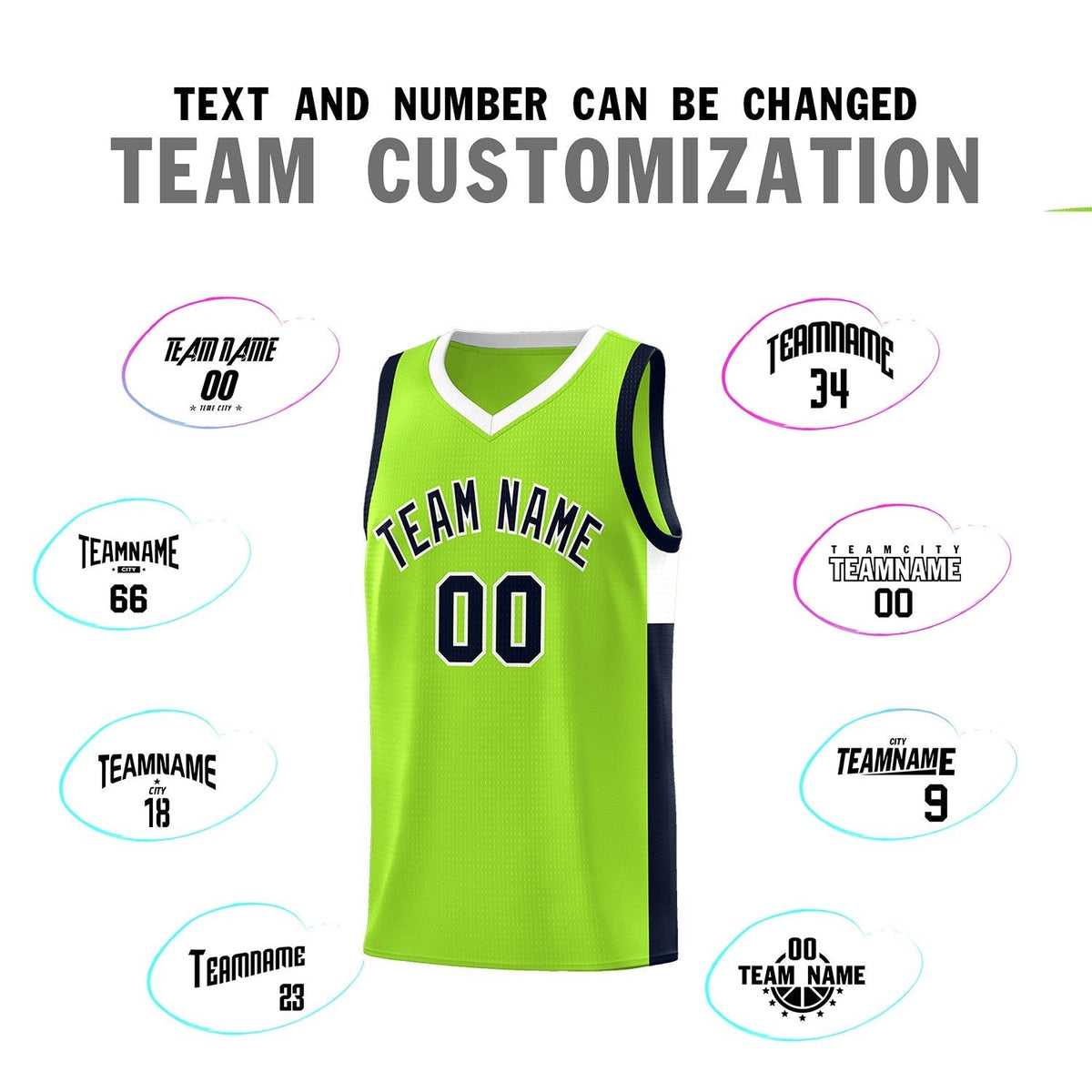 Custom Neon Green Navy-White Side Two-Tone Classic Sports Uniform Basketball Jersey |KXKSHOP