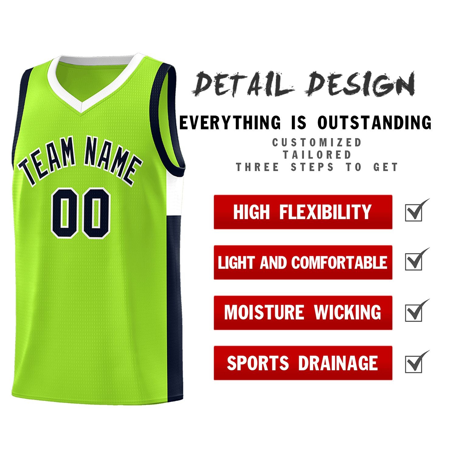 Custom Neon Green Navy-White Side Two-Tone Classic Sports Uniform Basketball Jersey |KXKSHOP