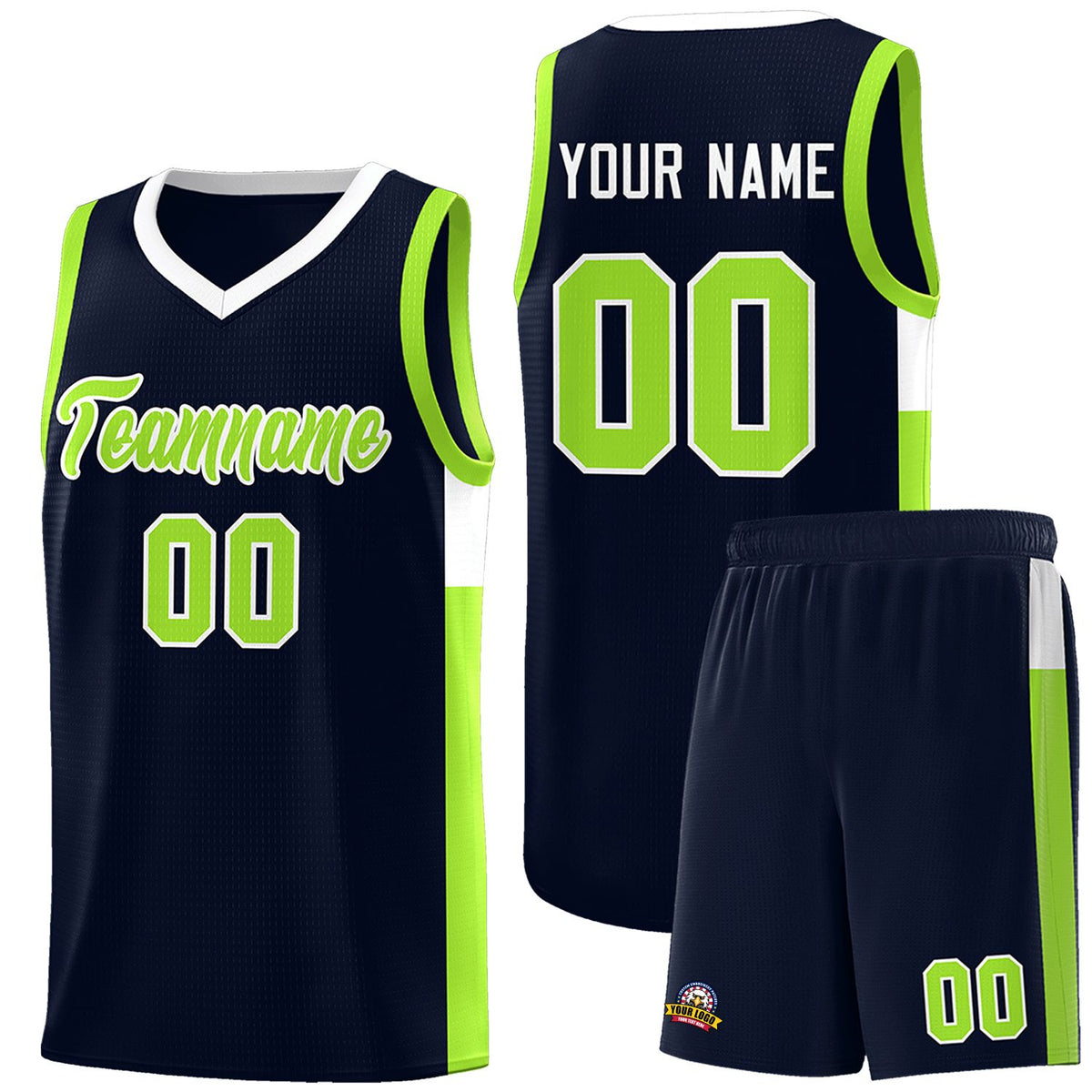 Custom Neon Green Navy-White Side Two-Tone Classic Sports Uniform Basketball Jersey |KXKSHOP