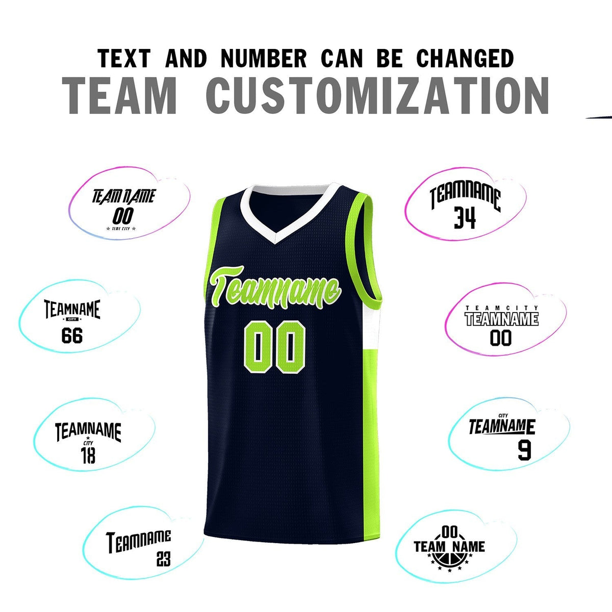 Custom Neon Green Navy-White Side Two-Tone Classic Sports Uniform Basketball Jersey |KXKSHOP