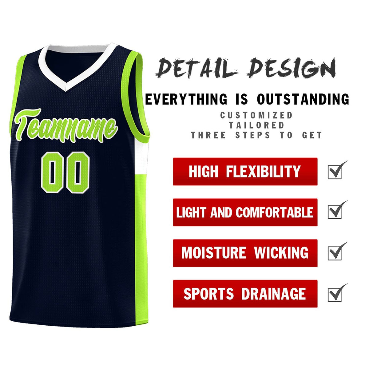 Custom Neon Green Navy-White Side Two-Tone Classic Sports Uniform Basketball Jersey |KXKSHOP