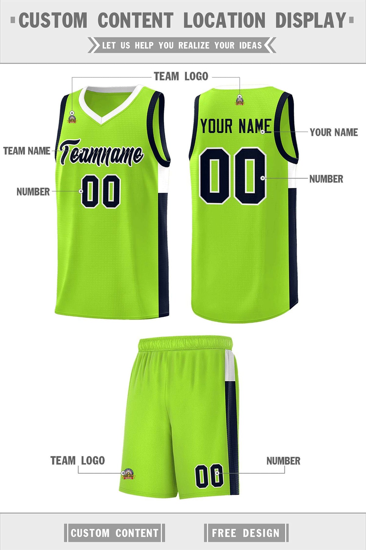 Custom Neon Green Navy-White Side Two-Tone Classic Sports Uniform Basketball Jersey |KXKSHOP
