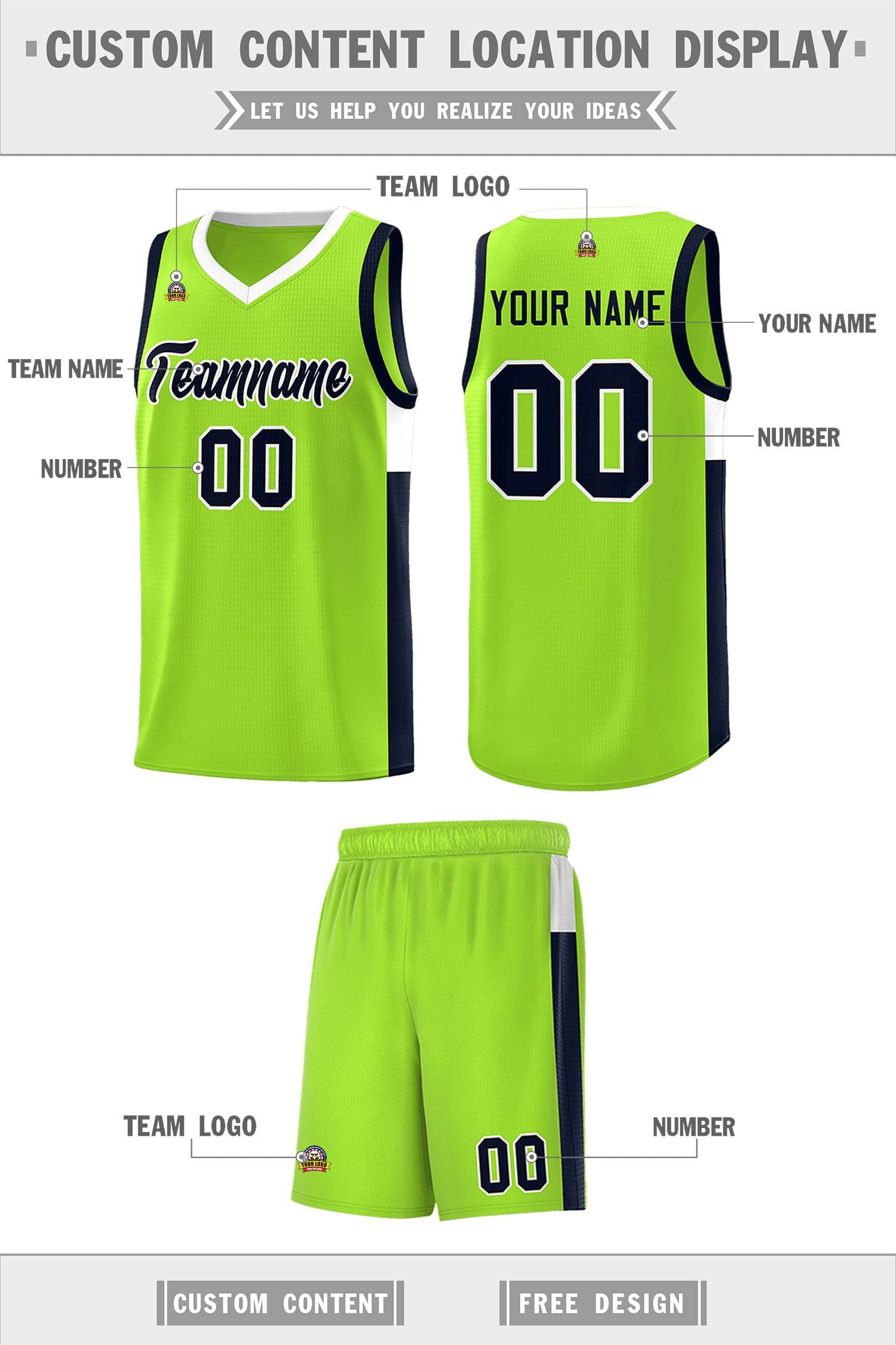 Custom Neon Green Navy-White Side Two-Tone Classic Sports Uniform Basketball Jersey |KXKSHOP