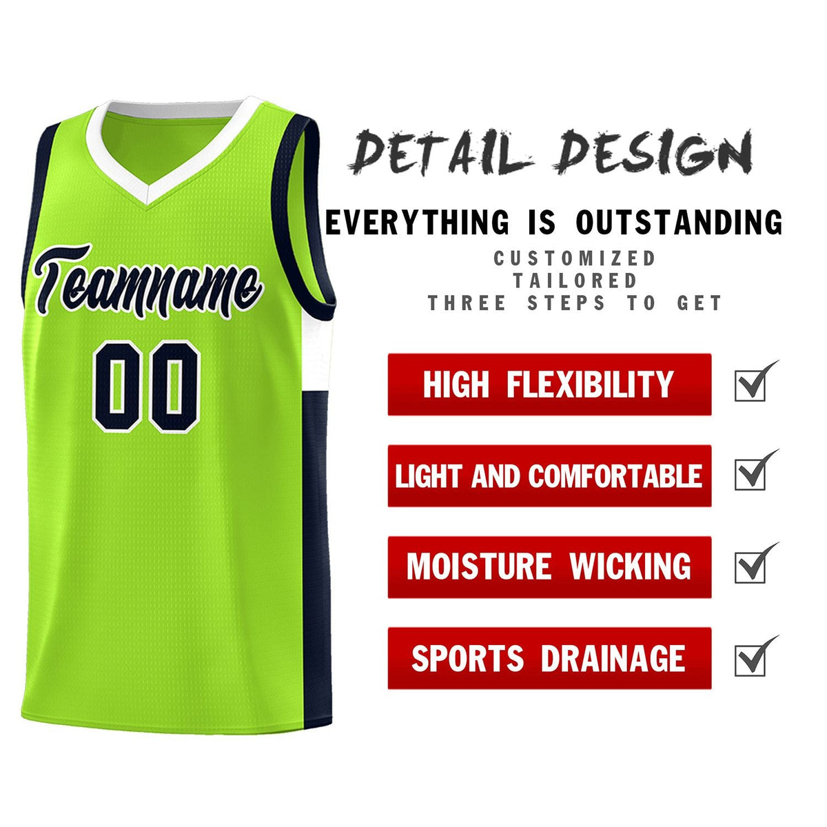 Custom Neon Green Navy-White Side Two-Tone Classic Sports Uniform Basketball Jersey |KXKSHOP
