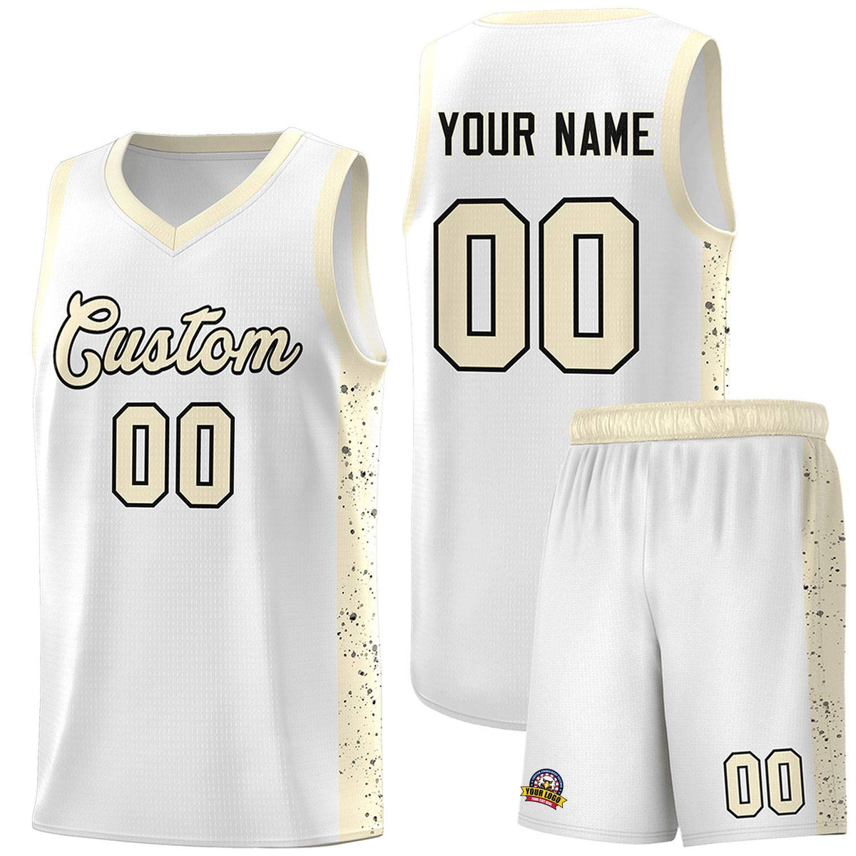 Custom White Cream-Black Red Side Splash Sports Uniform Basketball Jersey |KXKSHOP