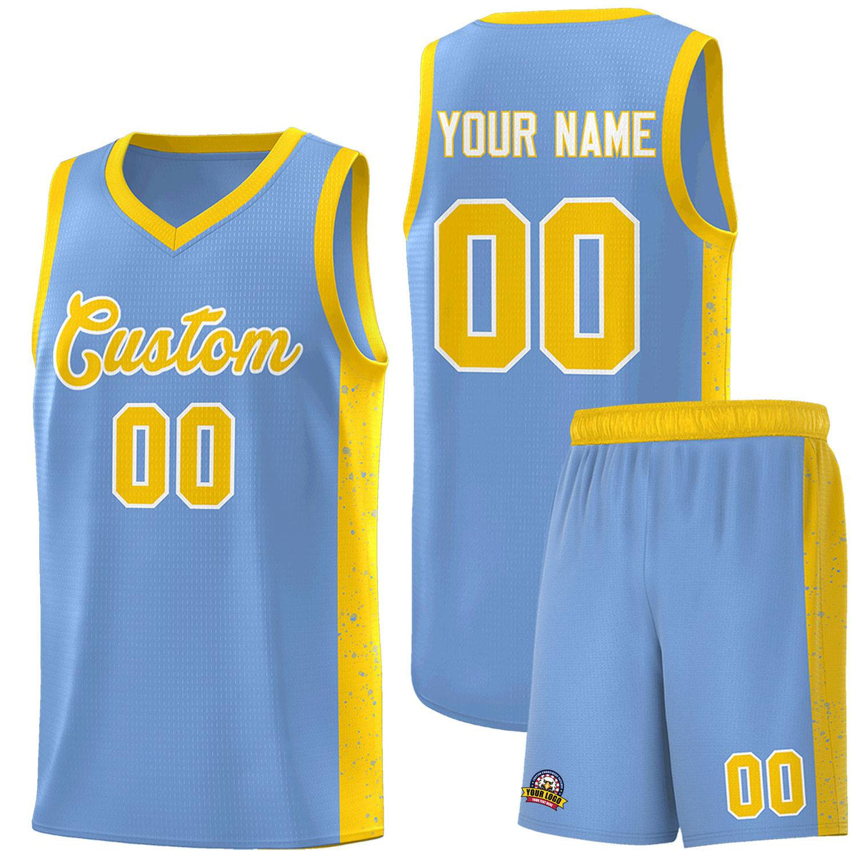 Custom Light Blue Gold-White Side Splash Sports Uniform Basketball Jersey |KXKSHOP