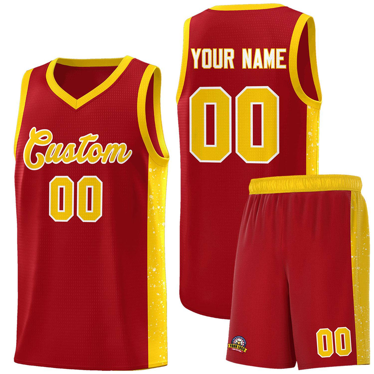 Custom Red Gold-White Side Splash Sports Uniform Basketball Jersey |KXKSHOP