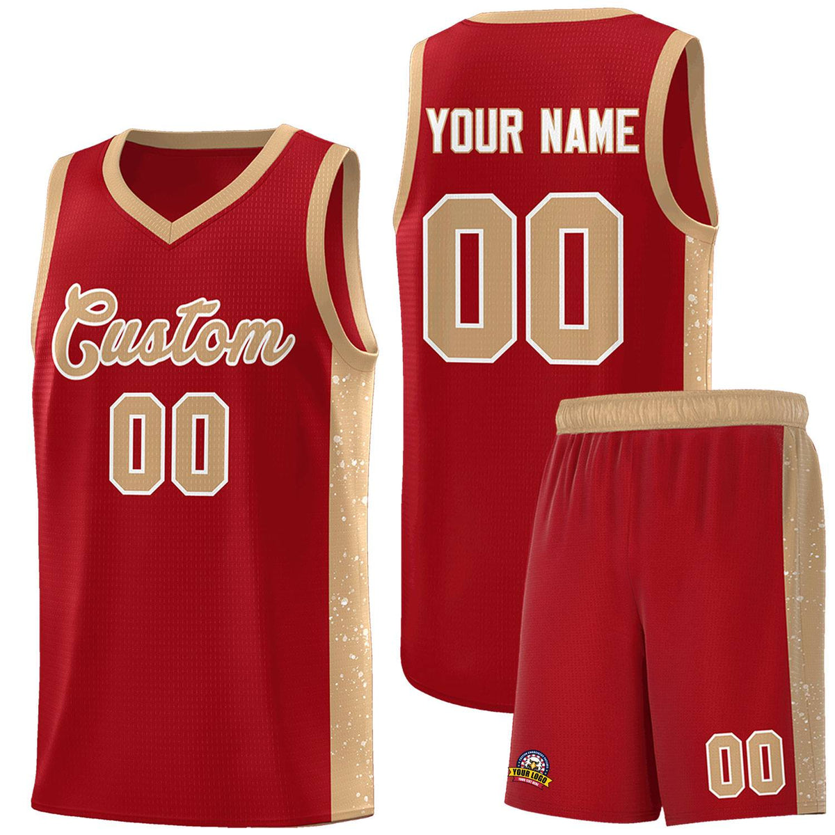 Custom Red Old Gold-White Side Splash Sports Uniform Basketball Jersey |KXKSHOP