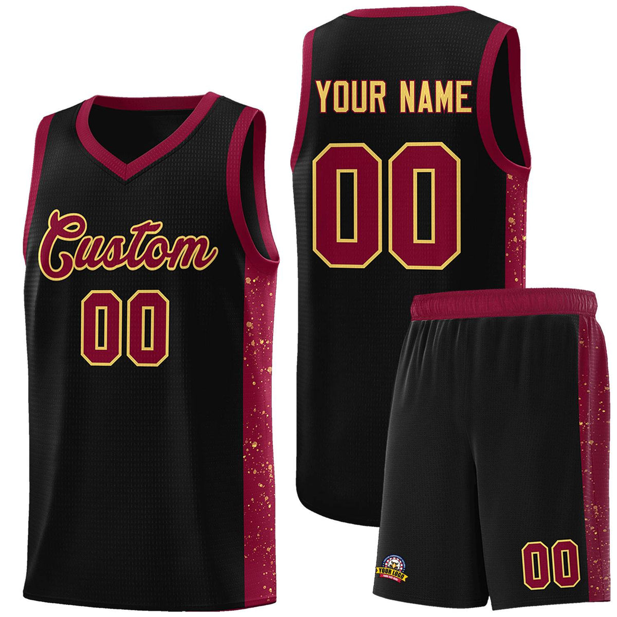 Custom Black Crimson-Khaki Side Splash Sports Uniform Basketball Jersey |KXKSHOP