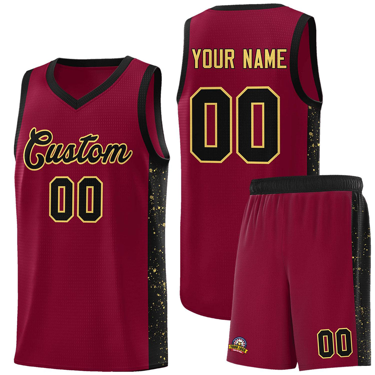 Custom Crimson Black-Khaki Side Splash Sports Uniform Basketball Jersey |KXKSHOP