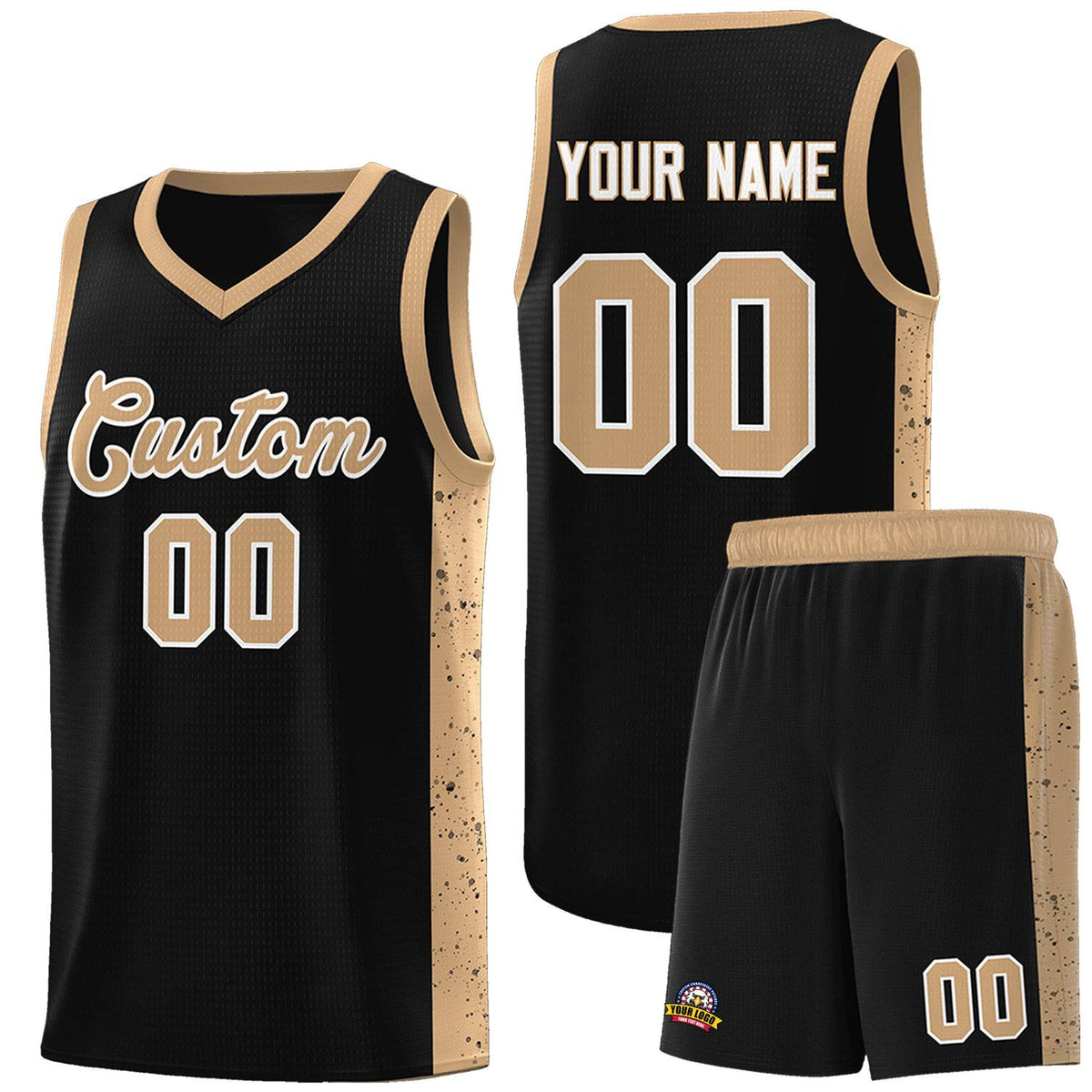Custom Black Old Gold-White Side Splash Sports Uniform Basketball Jersey |KXKSHOP