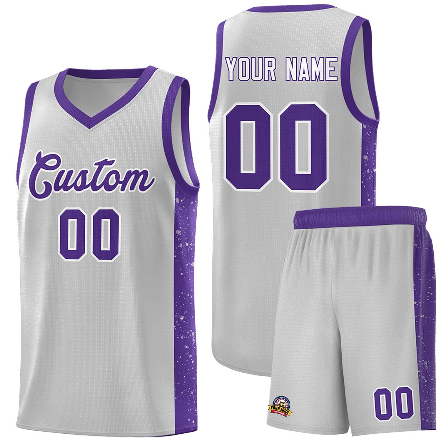 Custom Gray Purple-White Side Splash Sports Uniform Basketball Jersey |KXKSHOP