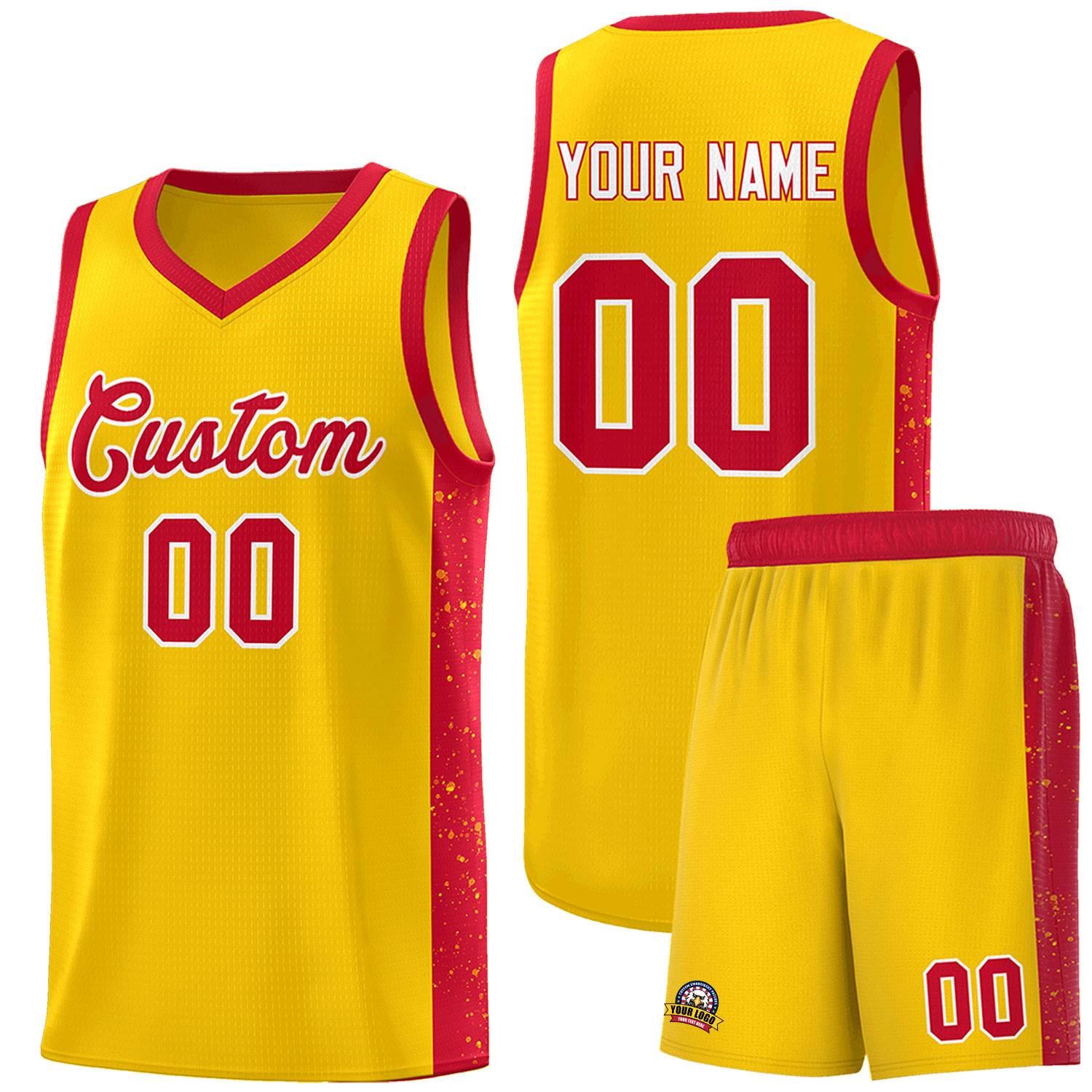 Custom Gold Red-White Side Splash Sports Uniform Basketball Jersey |KXKSHOP