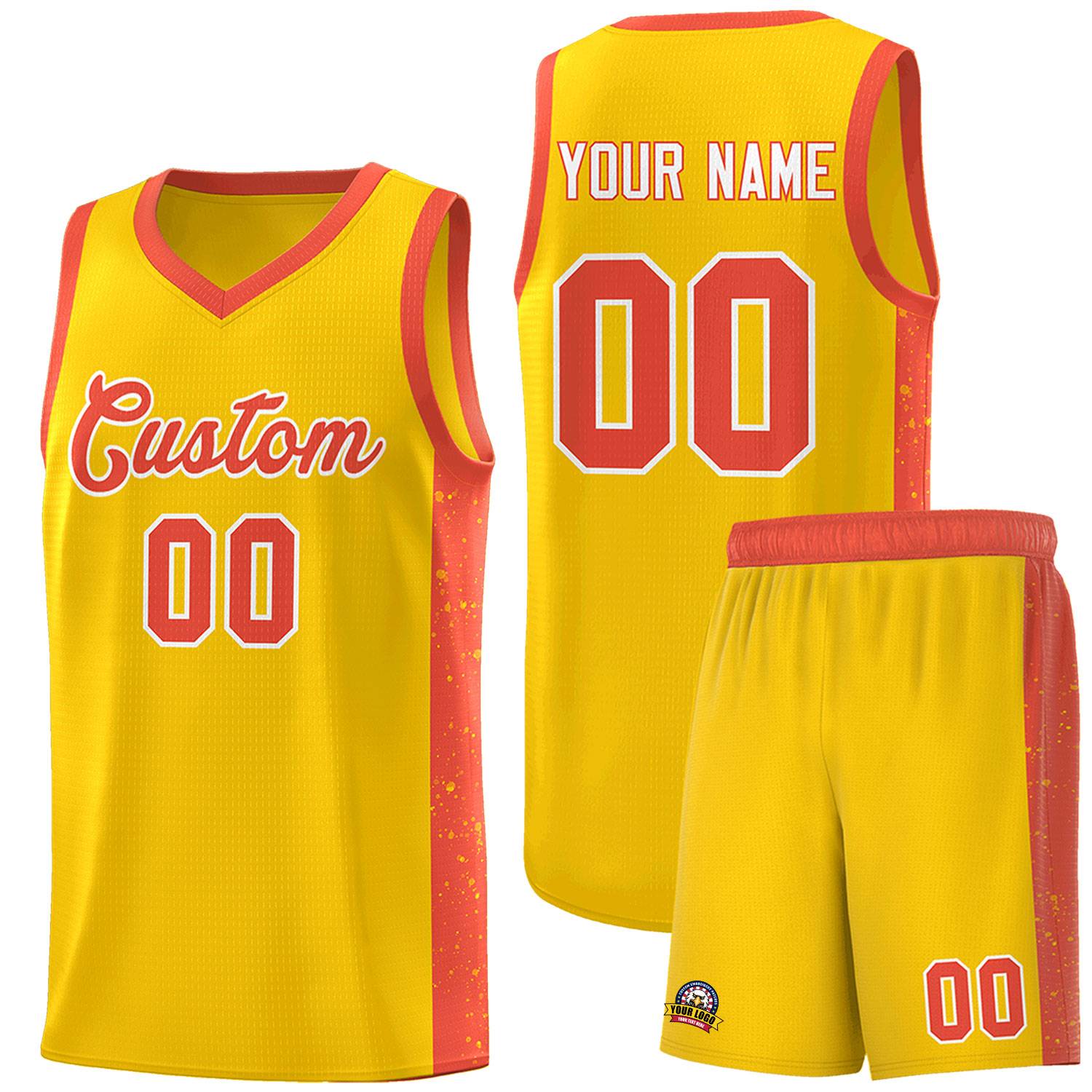 Custom Gold Orange-White Side Splash Sports Uniform Basketball Jersey |KXKSHOP