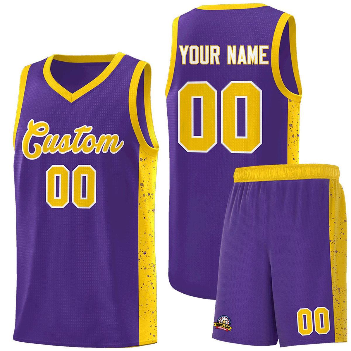 Custom Purple Gold-White Side Splash Sports Uniform Basketball Jersey |KXKSHOP