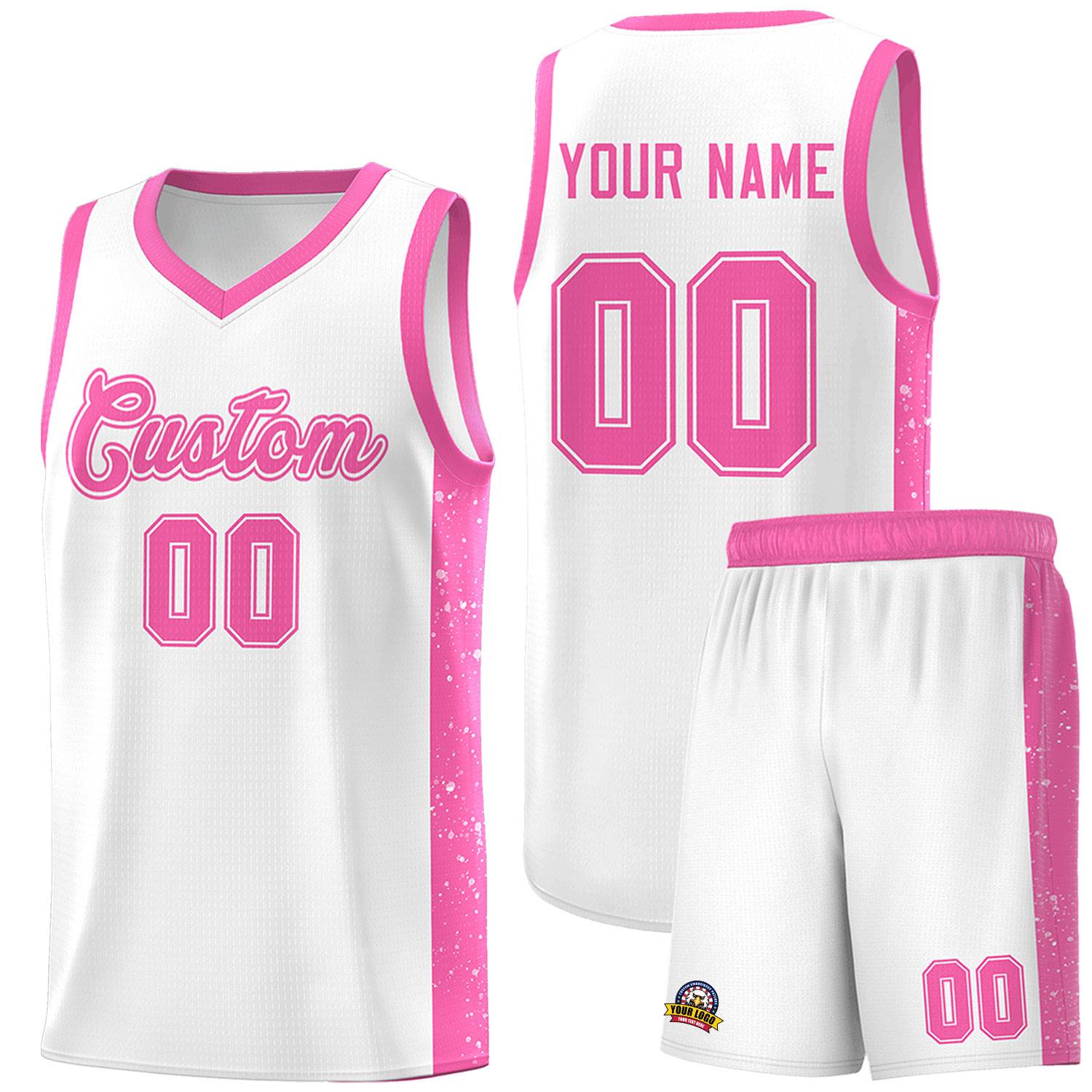 Custom White Pink Side Splash Sports Uniform Basketball Jersey |KXKSHOP