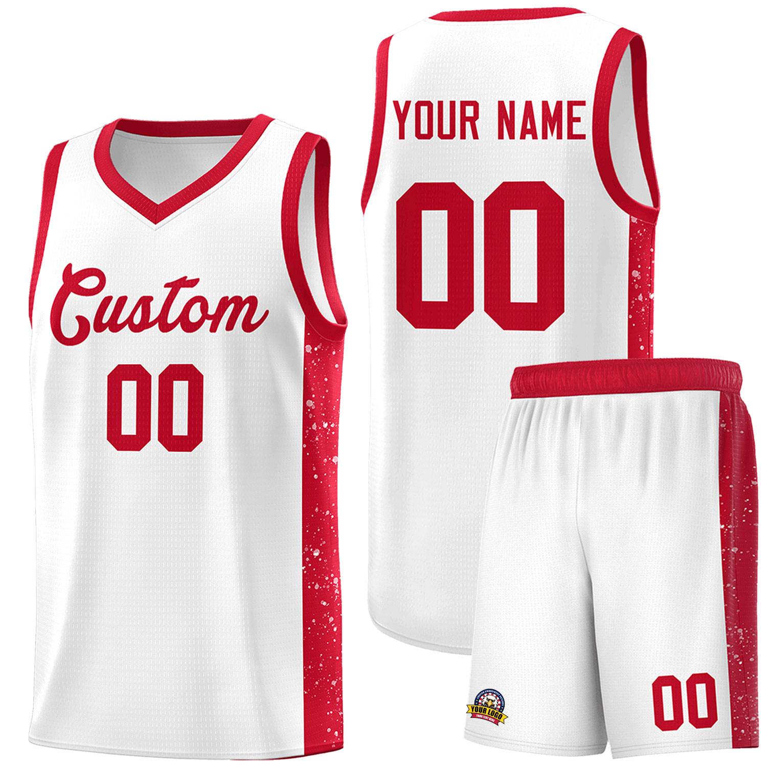 Custom White Red Side Splash Sports Uniform Basketball Jersey |KXKSHOP