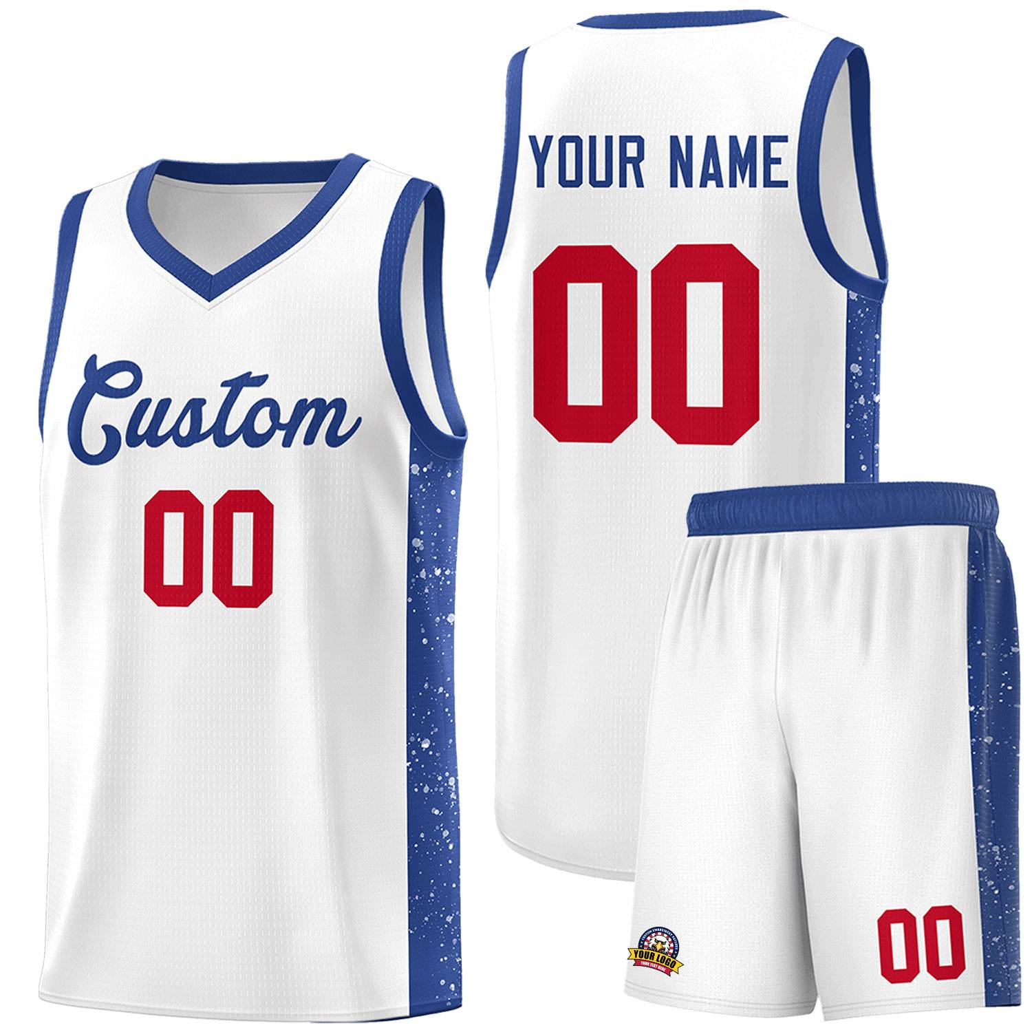 Custom White Royal Side Splash Sports Uniform Basketball Jersey |KXKSHOP