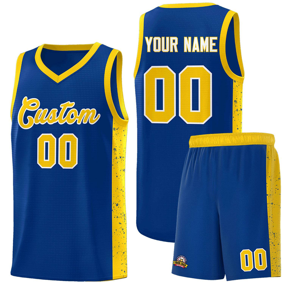 Custom Royal Gold-White Side Splash Sports Uniform Basketball Jersey |KXKSHOP