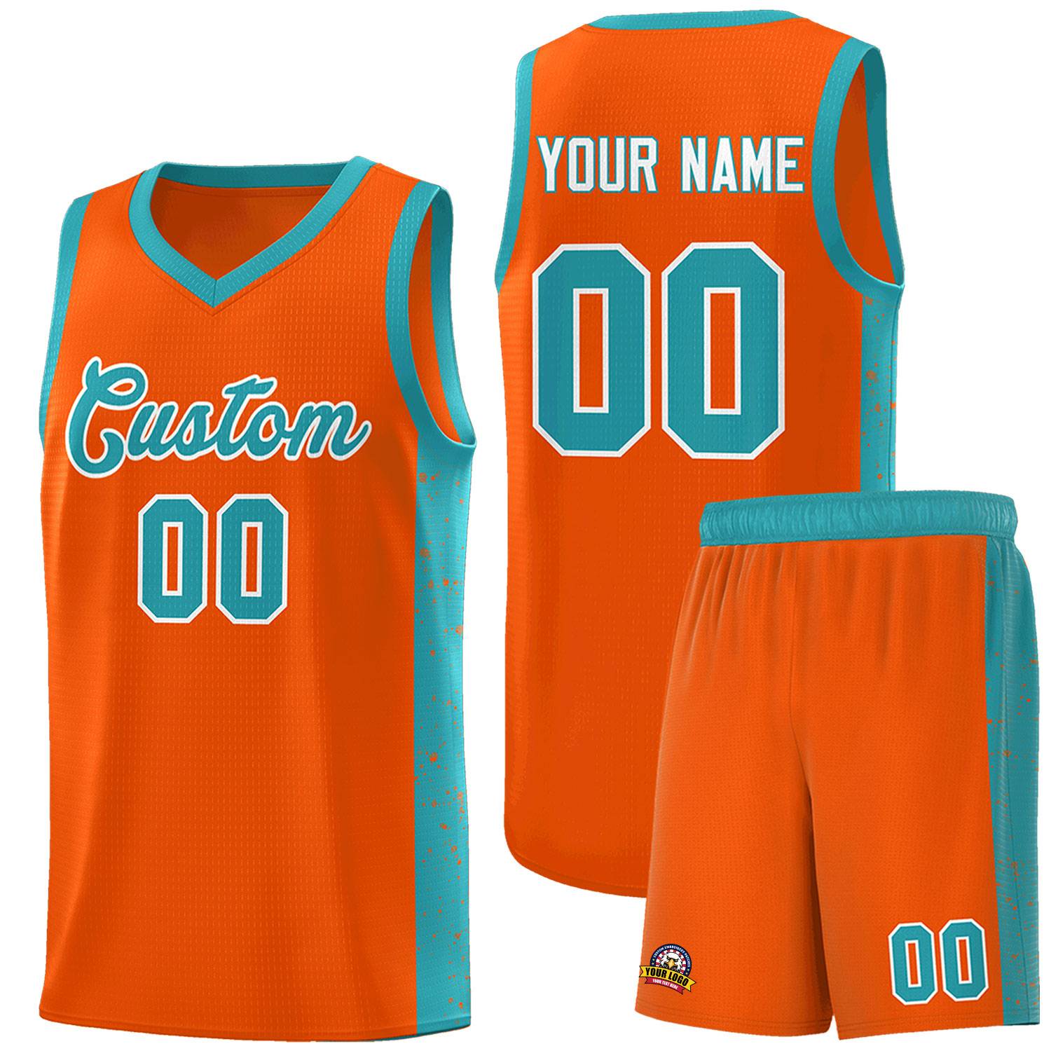 Custom Orange Aqua-White Side Splash Sports Uniform Basketball Jersey |KXKSHOP