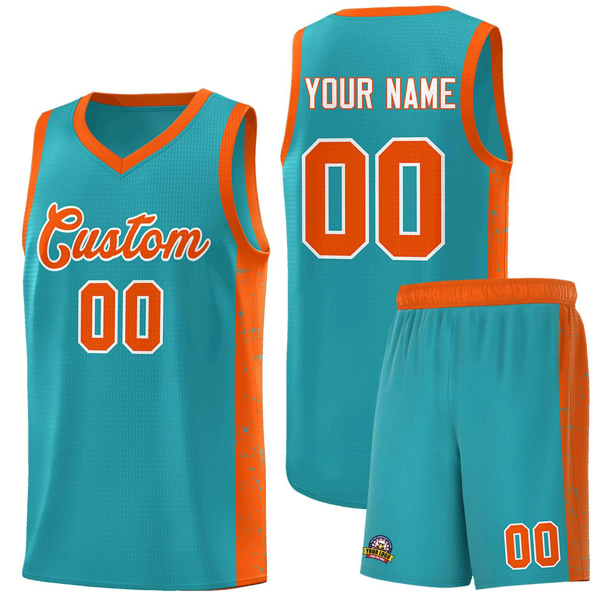 Custom Aqua Orange-White Side Splash Sports Uniform Basketball Jersey |KXKSHOP
