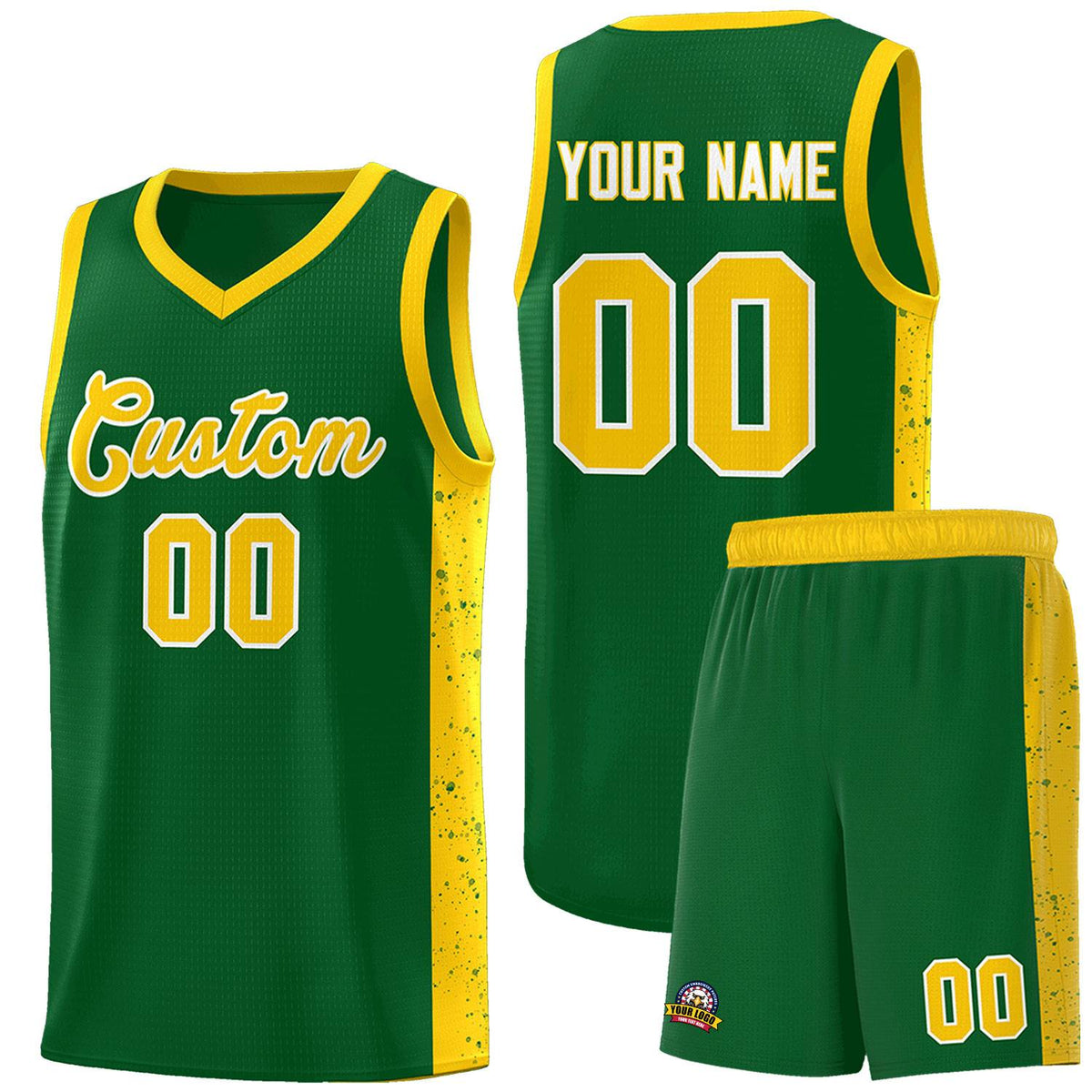 Custom Green Gold-White Side Splash Sports Uniform Basketball Jersey |KXKSHOP