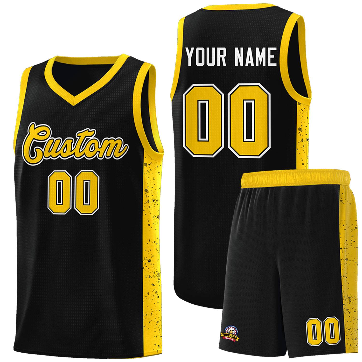 Custom Black Gold Side Splash Sports Uniform Basketball Jersey |KXKSHOP