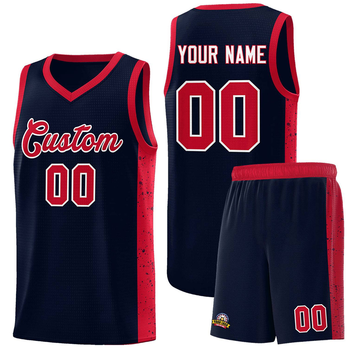Custom Navy Red-White Side Splash Sports Uniform Basketball Jersey |KXKSHOP