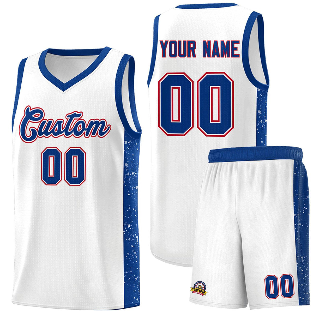 Custom White Royal Side Splash Sports Uniform Basketball Jersey |KXKSHOP