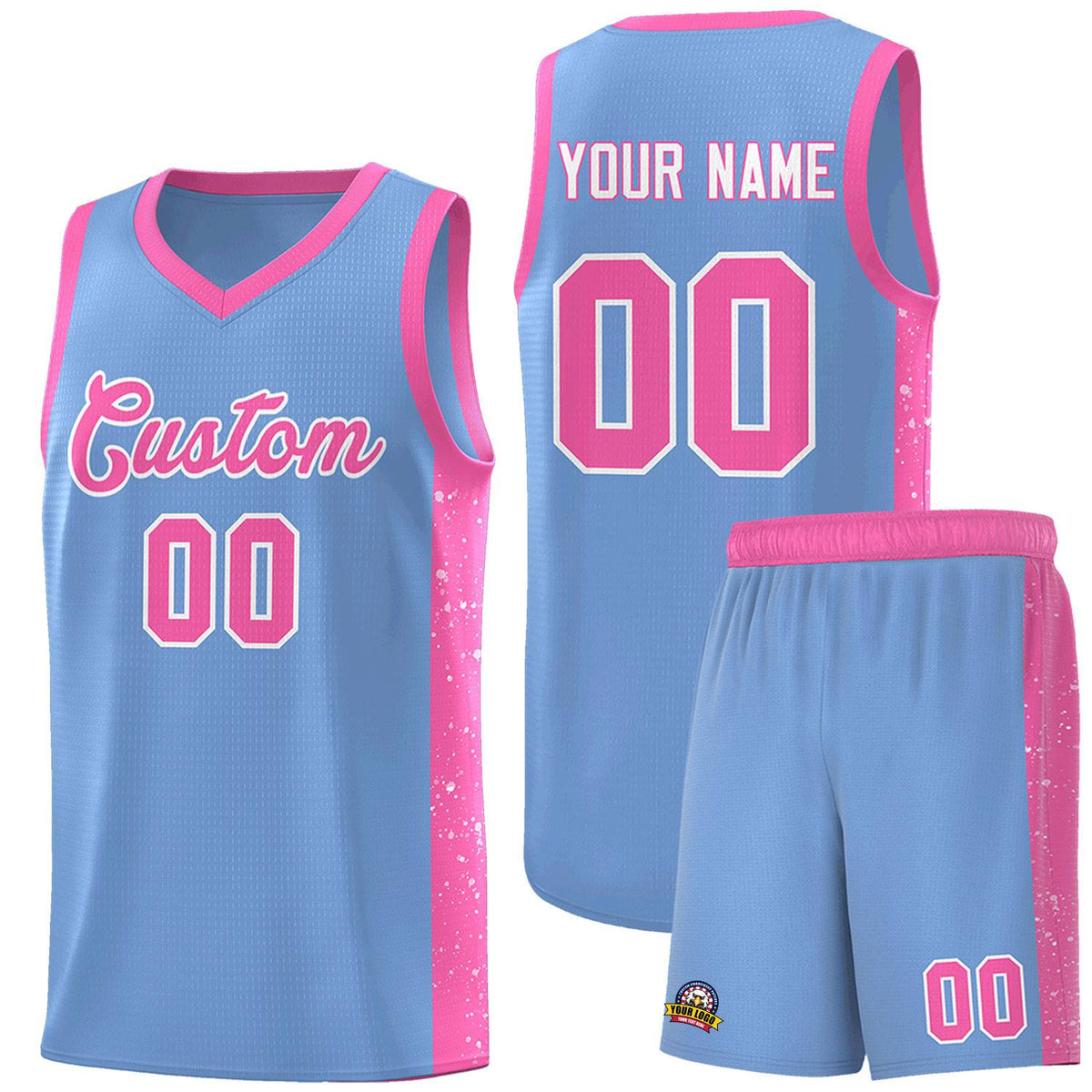 Custom Light Blue Pink-White Side Splash Sports Uniform Basketball Jersey |KXKSHOP
