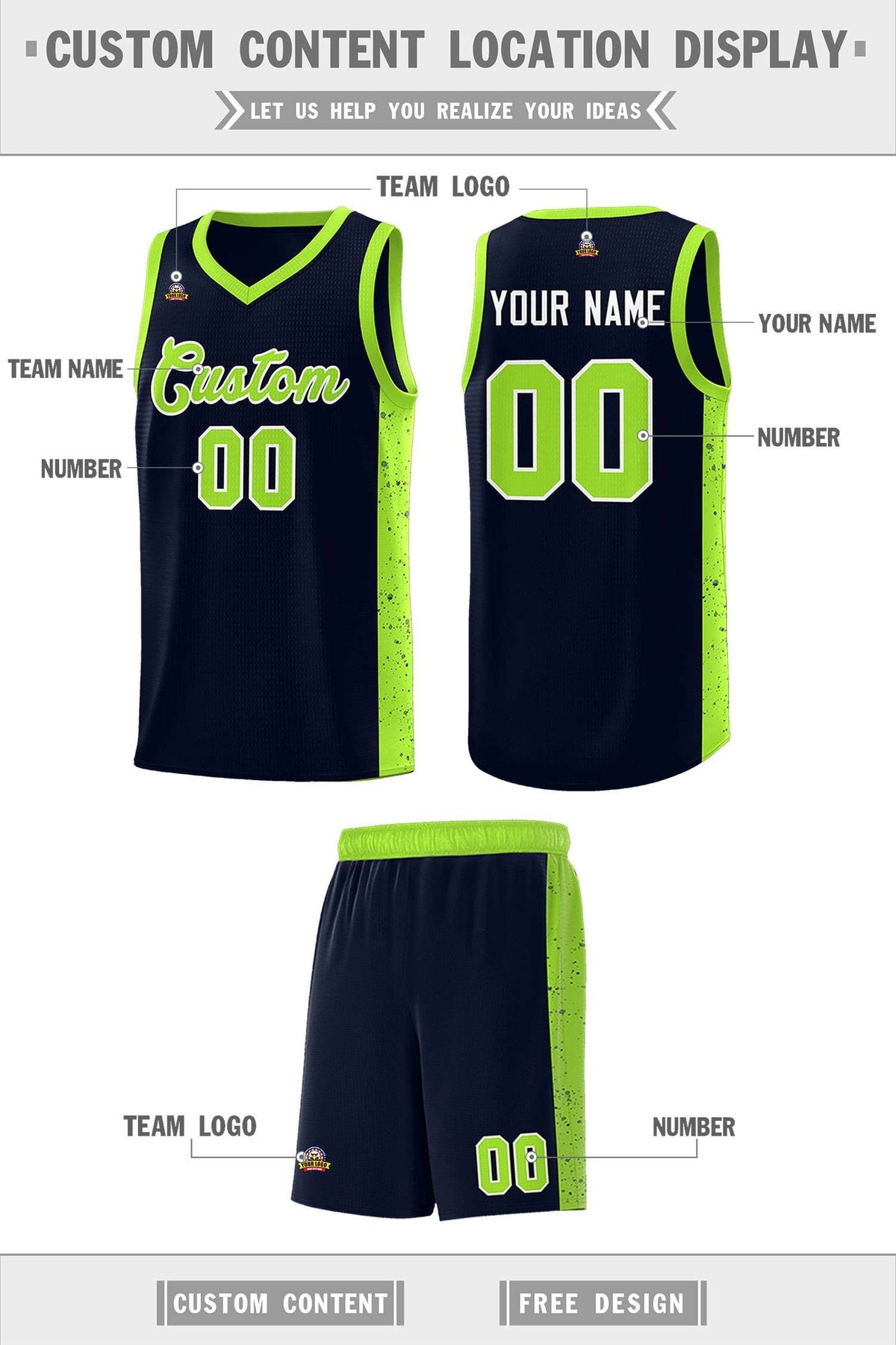 Custom Neon Green Navy-White Side Two-Tone Classic Sports Uniform Basketball Jersey |KXKSHOP
