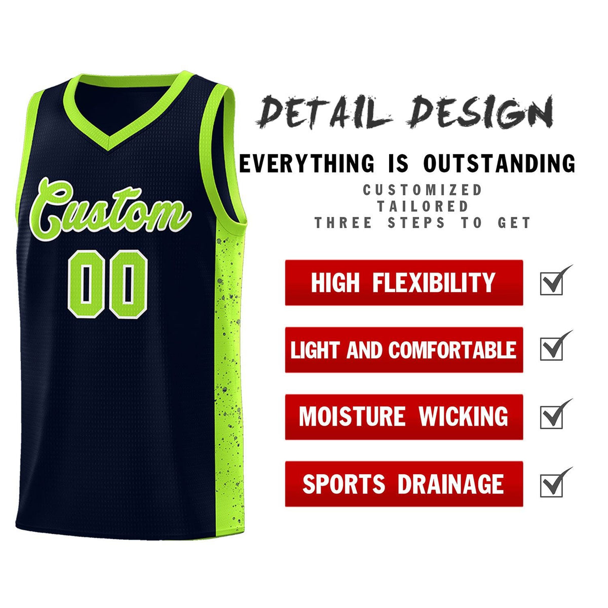 Custom Neon Green Navy-White Side Two-Tone Classic Sports Uniform Basketball Jersey |KXKSHOP