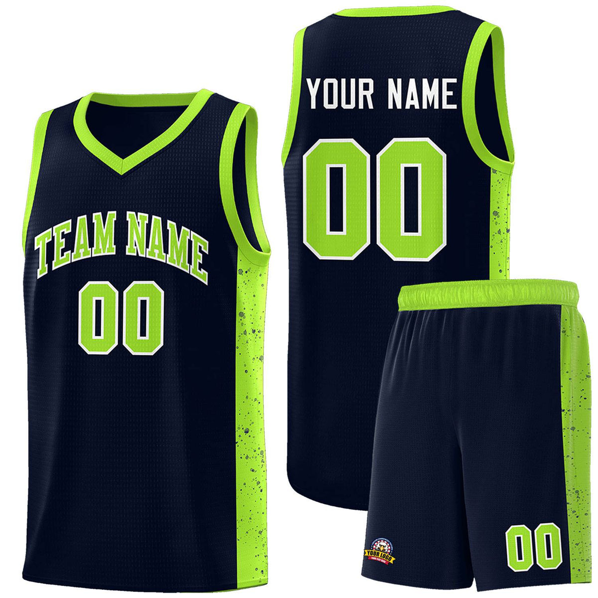 Custom Neon Green Navy-White Side Two-Tone Classic Sports Uniform Basketball Jersey |KXKSHOP