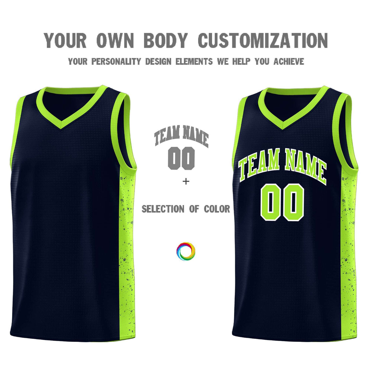 Custom Neon Green Navy-White Side Two-Tone Classic Sports Uniform Basketball Jersey |KXKSHOP