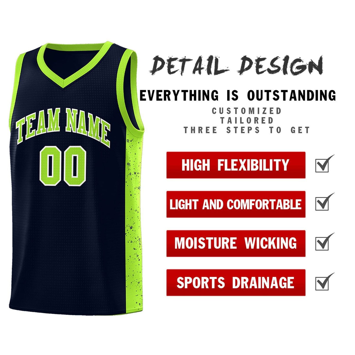 Custom Neon Green Navy-White Side Two-Tone Classic Sports Uniform Basketball Jersey |KXKSHOP