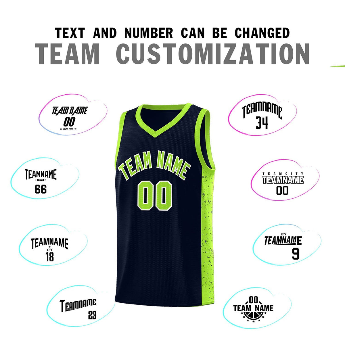 Custom Neon Green Navy-White Side Two-Tone Classic Sports Uniform Basketball Jersey |KXKSHOP