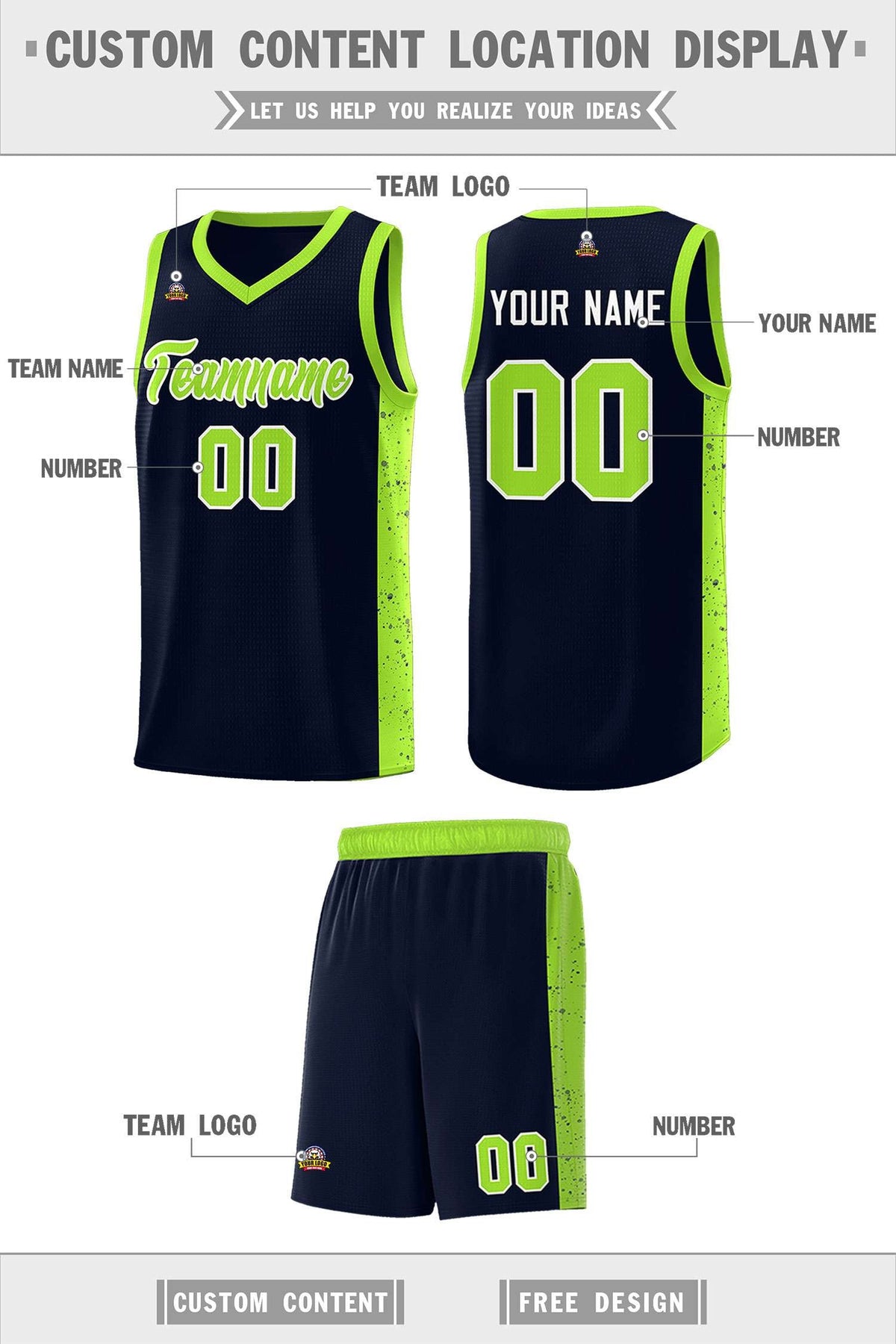 Custom Neon Green Navy-White Side Two-Tone Classic Sports Uniform Basketball Jersey |KXKSHOP