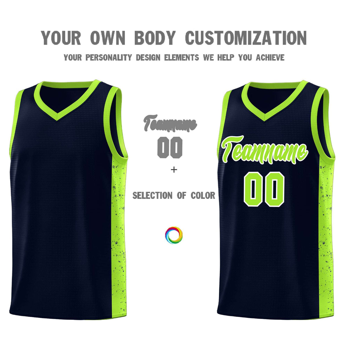 Custom Neon Green Navy-White Side Two-Tone Classic Sports Uniform Basketball Jersey |KXKSHOP