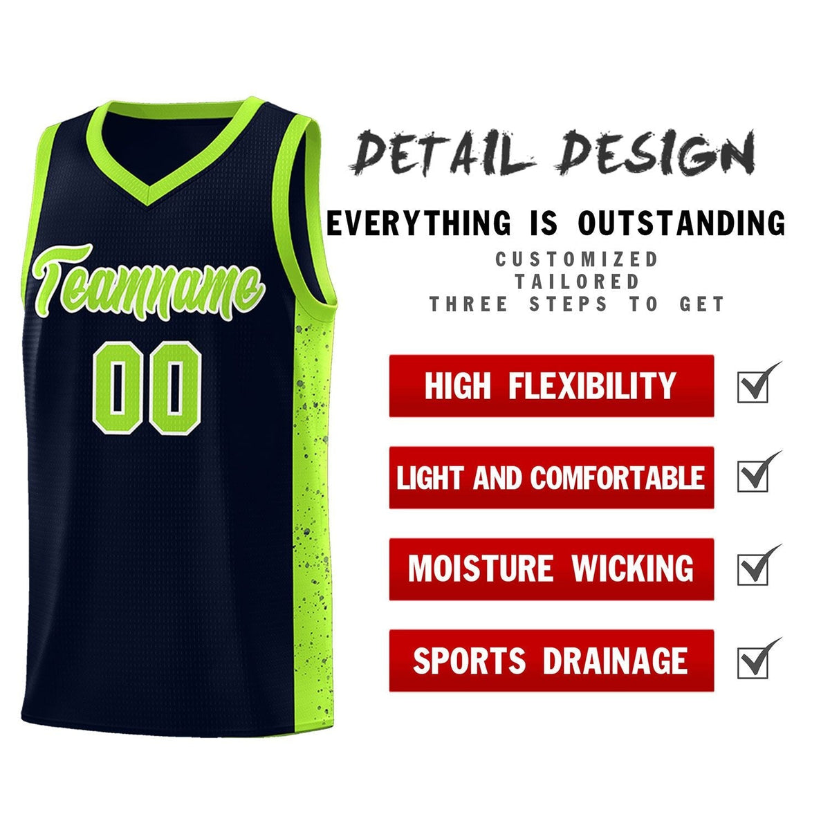 Custom Neon Green Navy-White Side Two-Tone Classic Sports Uniform Basketball Jersey |KXKSHOP